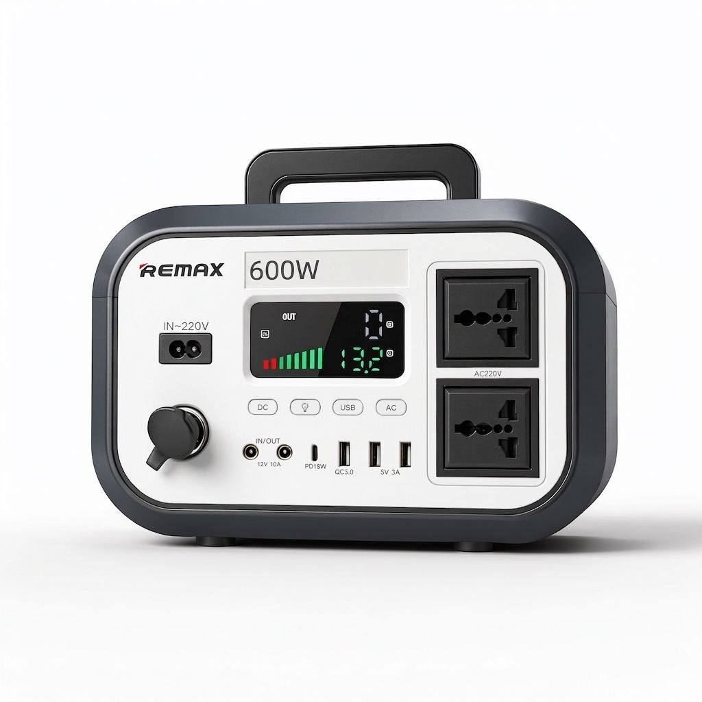 photo_2026-05-23_00-00-21 پاور استیشن Remax 600W خروجی سینوسی خالص – مناسب برای خانه، کمپینگ و کوهنوردی با قابلیت شارژ از برق و خودرو - Image 1